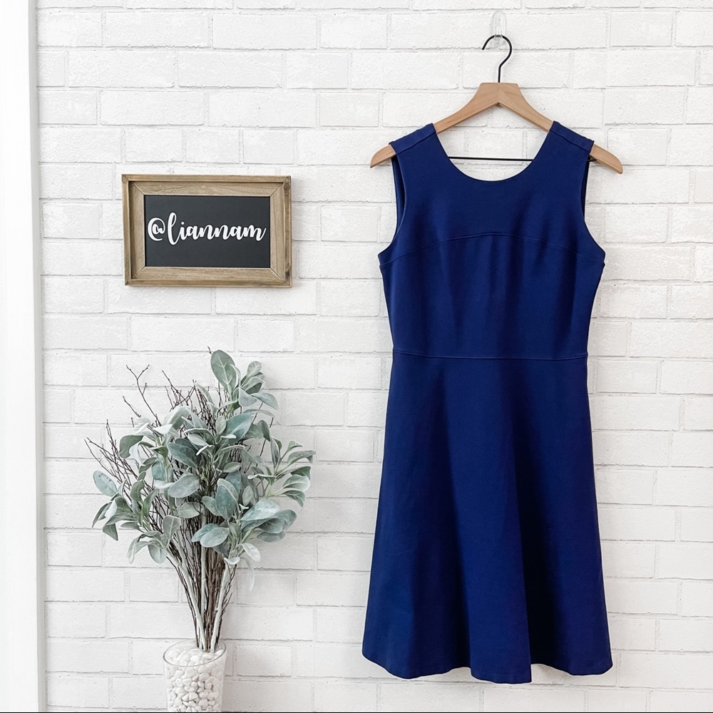 LANDS’ END Navy Blue Ponte Knit Fit & Flare Dress